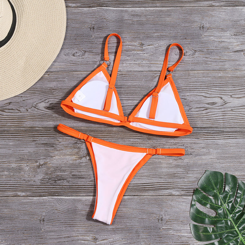 Bikini New Summer Solid Bikini Set Low Waist Swimwear W