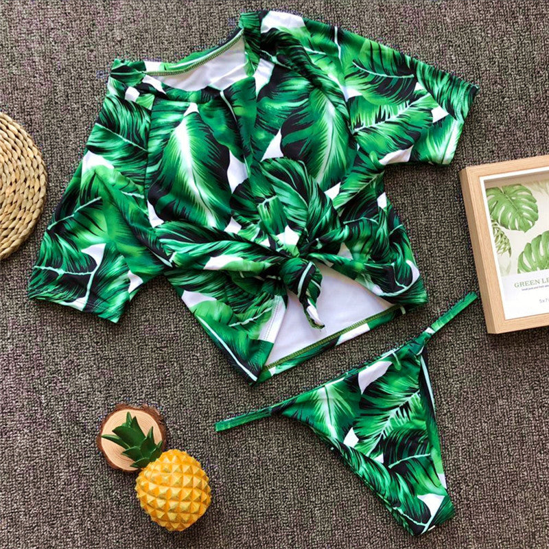 Sport Bikini Women Swimwear T-Shirt Female Swimsuit Two-Pie