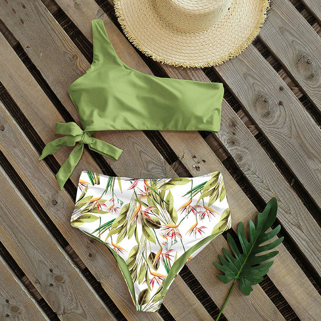 Sexy Bikinis Women New One Shoulder Swimwear High Waist