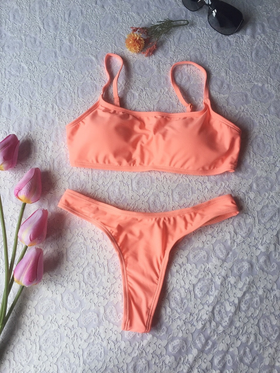 New Pure Color Tube-Top Bikini with Chest Pad Big Breast Swimsuit Swimwear Women Bikinit Swimwear