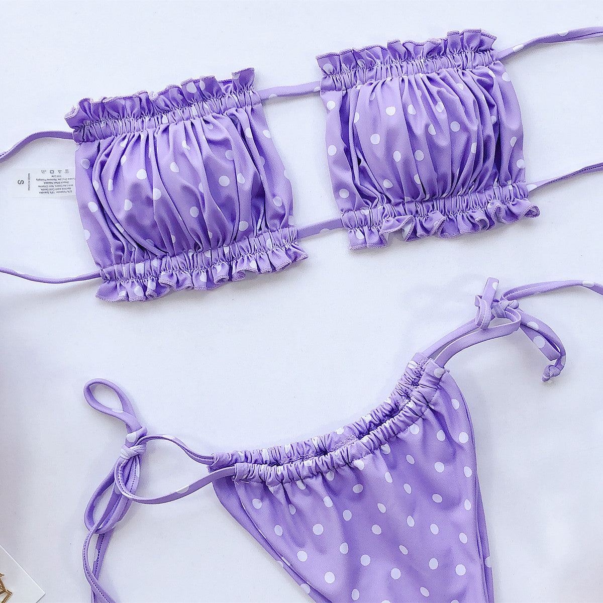 Elegant Purple Swimwear Women Off Shoulder Pleat Bikini Holl