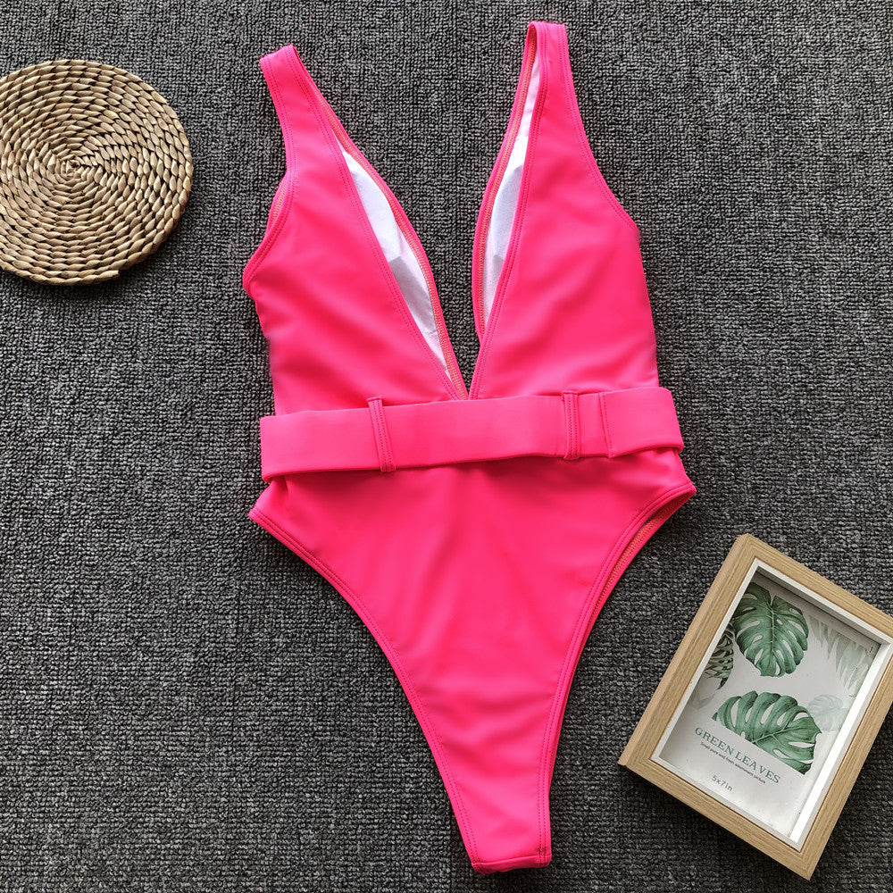 Sexy Pure Deep V Backless Swimwear Maillo