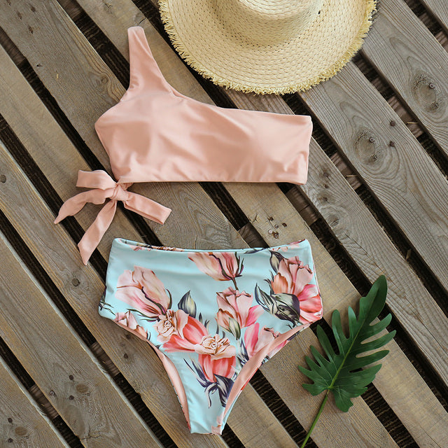 Sexy Bikinis Women New One Shoulder Swimwear High Waist