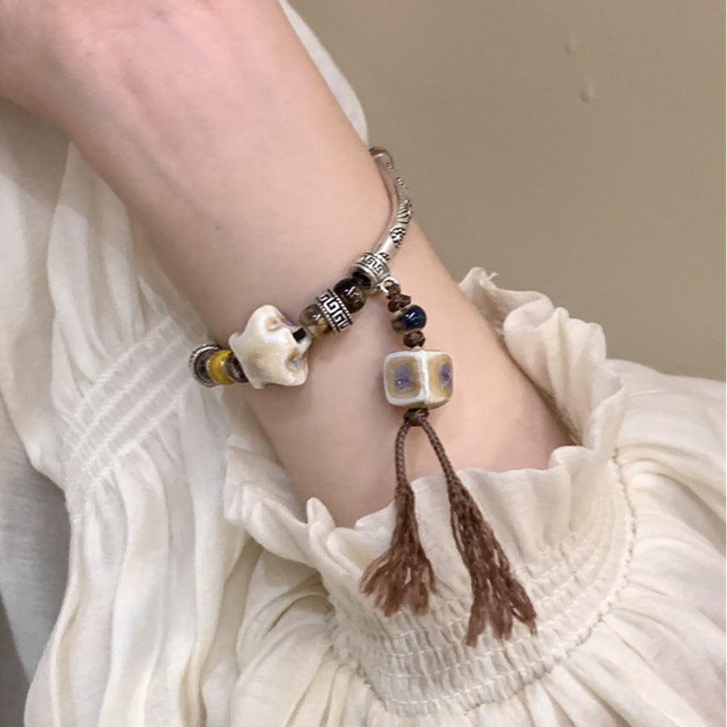 Easiest for Match Fancy Pearl Bracelet Women's New Chinese Style Chinese Ancient Style Obsidian Beaded Bracelet Crystal Bracelet Bracelet