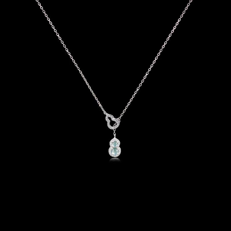 silver Blue Water Jade Gourd Necklace