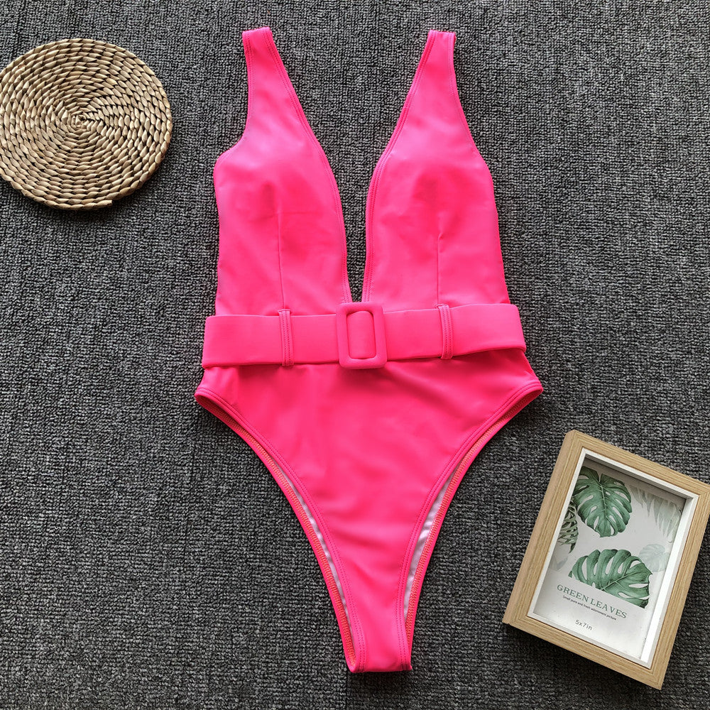 Sexy Pure Deep V Backless Swimwear Maillo