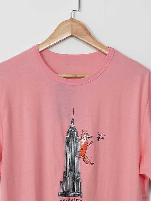 Rowling Women Fox Print Graphic Tees Summer O Neck Short Sle