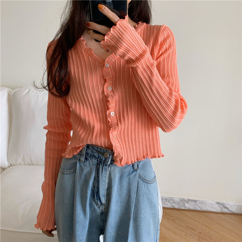 Korean Short Sweater Women V-Neck Knitted Cardigan 2021 Fash