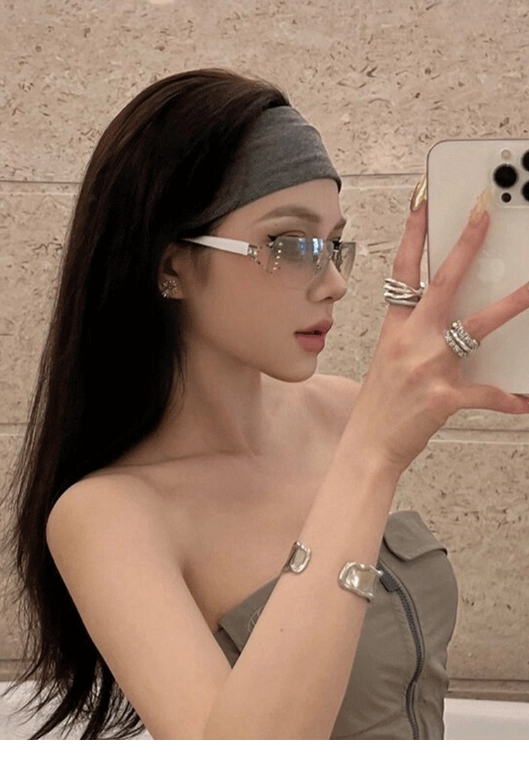 Fashion Retro Y2g Sexy Sunglasses Women's Fancy Frameless Diamond Photo Concave Shape Sun Glasses Niche Style