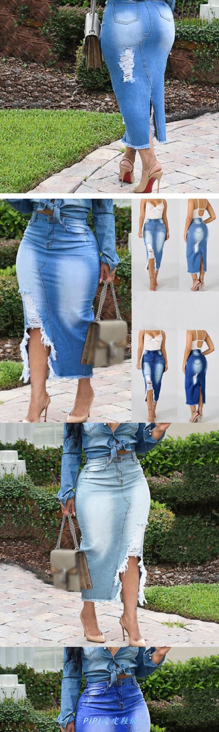Denim Skirt Ripped Jeans Dress Ladies Skirts for Women 3XL