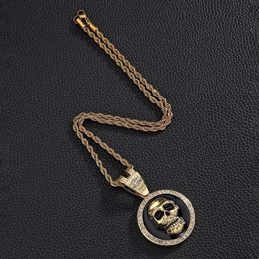 Temu Hot Sale Dripping Oil Alloy Skull Pendant Domineering Cool and Unique Trendy Hip Hop Necklace Men Ornament