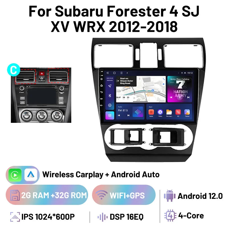 Car Stereo Carplay Android Auto Wireless 8 Core For Subaru Forester 4 SJ XV WRX 2012-2018 Audio DSP FM AM Multimedia Player Auto