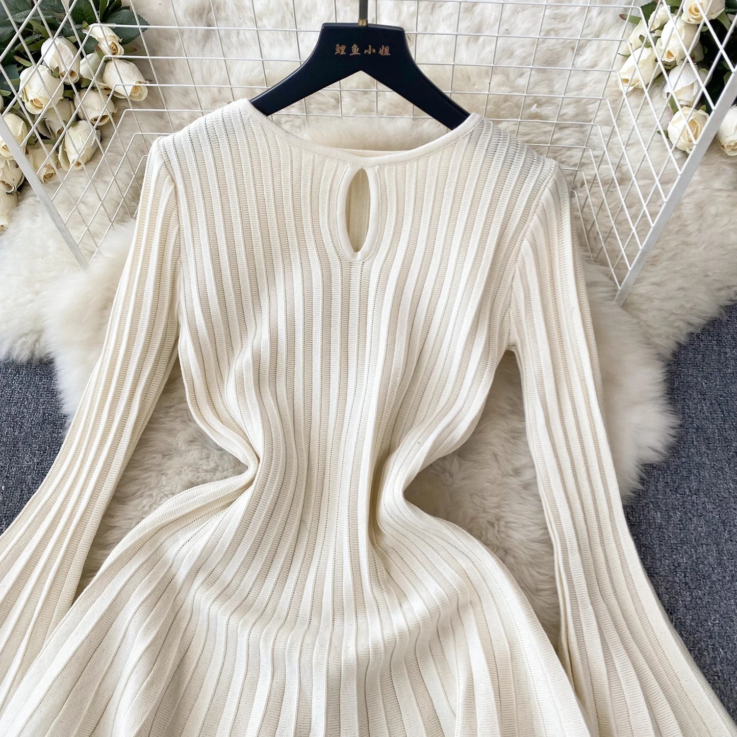SINGREINY Elegant Knit Pleated Mini Dress Women Soft Ribbed Solid Flare Sleeve Fashion Lady Casual Sweater Slim Dresses