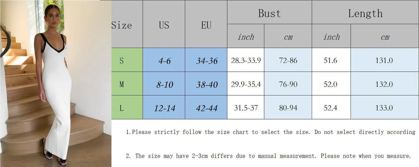 Knit Suspender Split Long Dress Women New Sleeveless Block Color Beach Vacation V-Neck Knitwear Bodycon Sexy Dresses