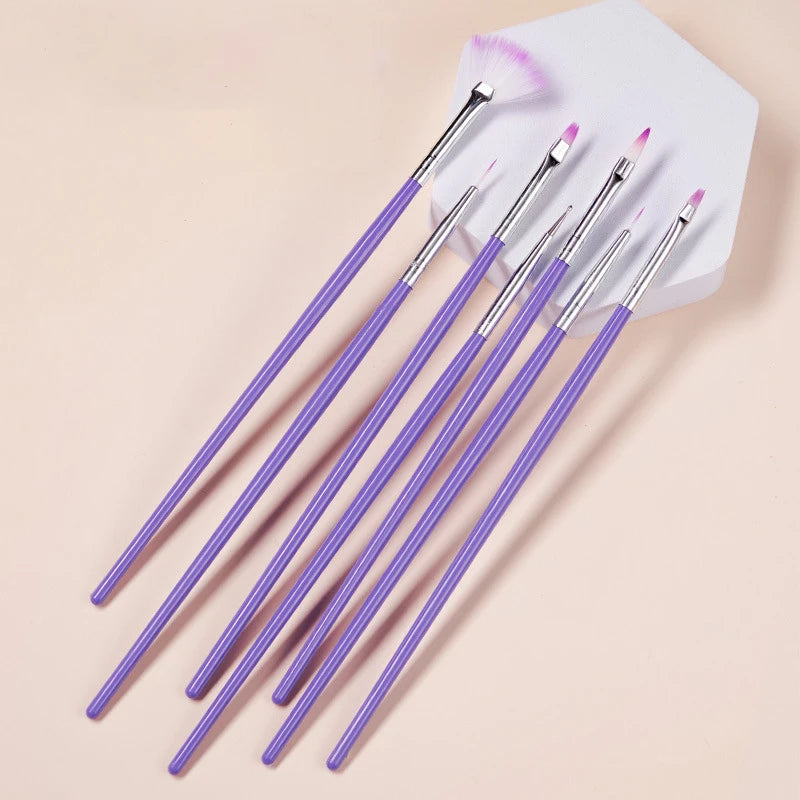 7PCS/Set Nail Art Polish Gel UV Tips Brush Dotting Painting Drawing Pen Fan Sector Line Builder Decoration Manicure Makeup Tools