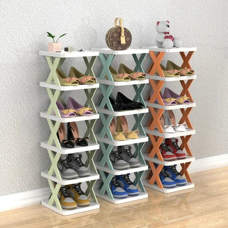 Multi-layer Space-saving Dormitory Doorway Simple Slipper Rack Foldable Plastic Storage Shoe Cabinet No-drilling Dustproof