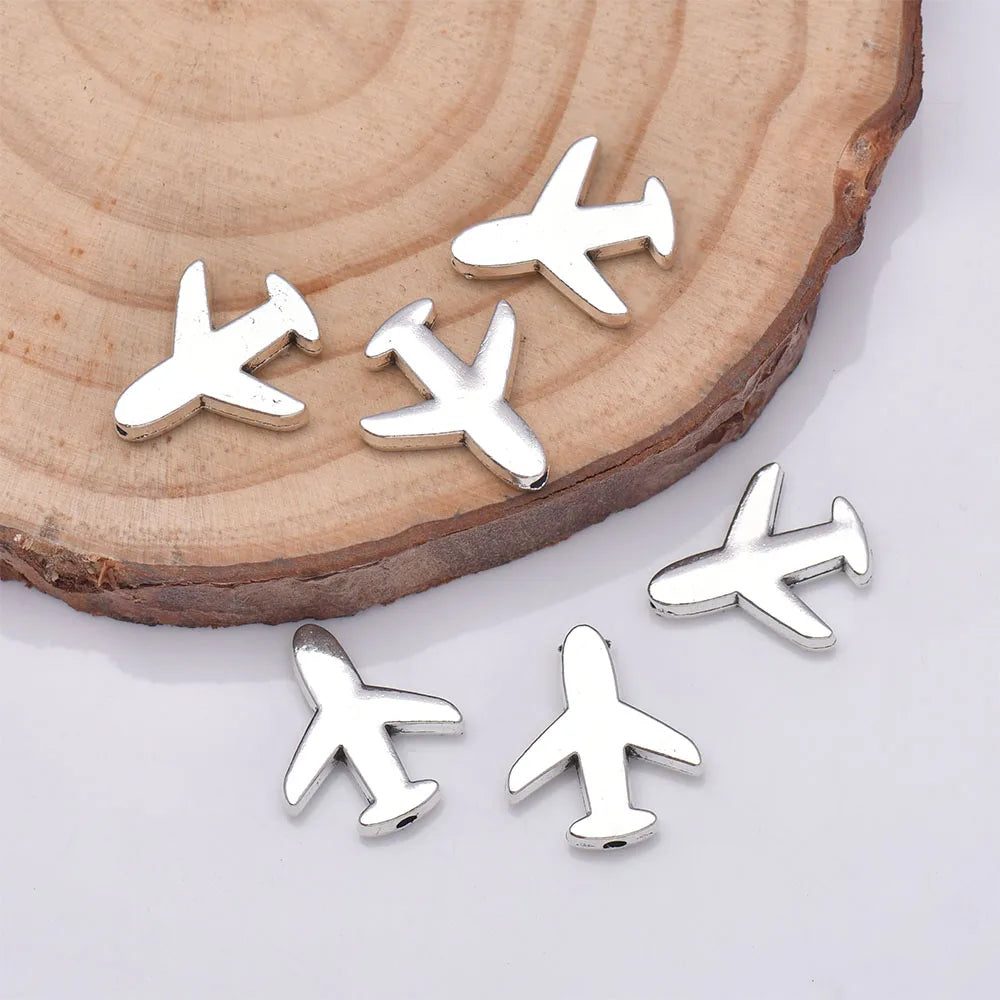 20pcs Beads Airplane Vintage Silver Spacer Beads Alloy Beads Fit For Bracelet Necklace DIY Jewelry Making Findings