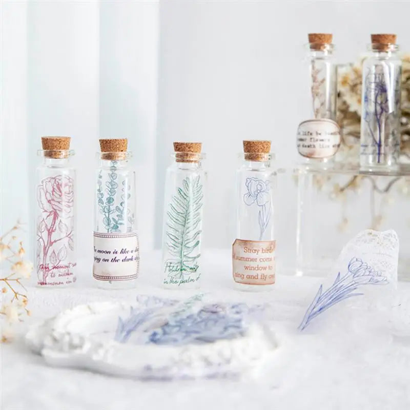 1sets Retro Plant English PET Deco Stickers Plant Flower Leaf Transparent Bullet Journaling Accessories Aesthetic Stickers