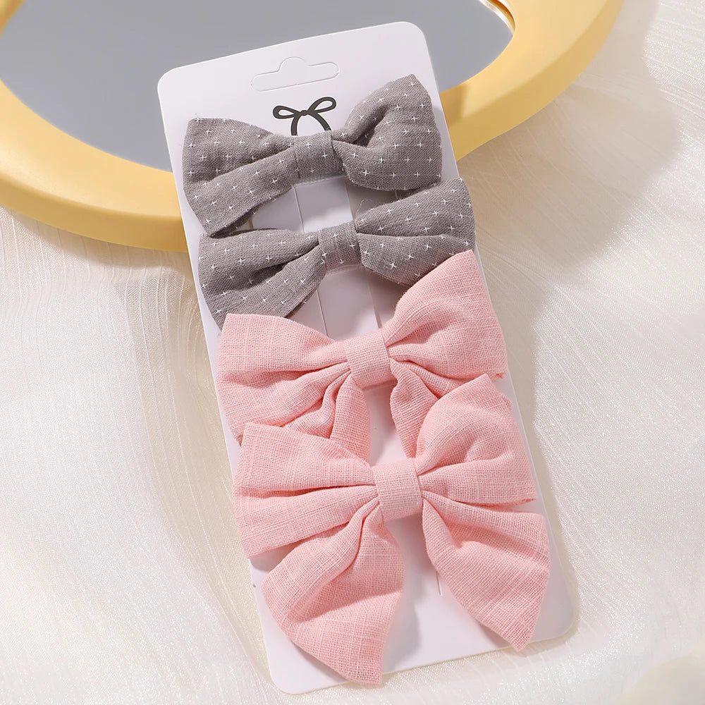 4PCS/Set Muslin Baby Girls Bows Hair Clips Hairpins Hairclip For Kids Cotton Linen Barrette Flower Print Side Pin Accessories