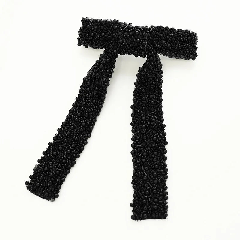 Glass Diamond Beaded Full Pearls Hairclip Bows Ribbon Barrette Girls Bow Hairpins Wedding Hair Accessories Hair Clips Women