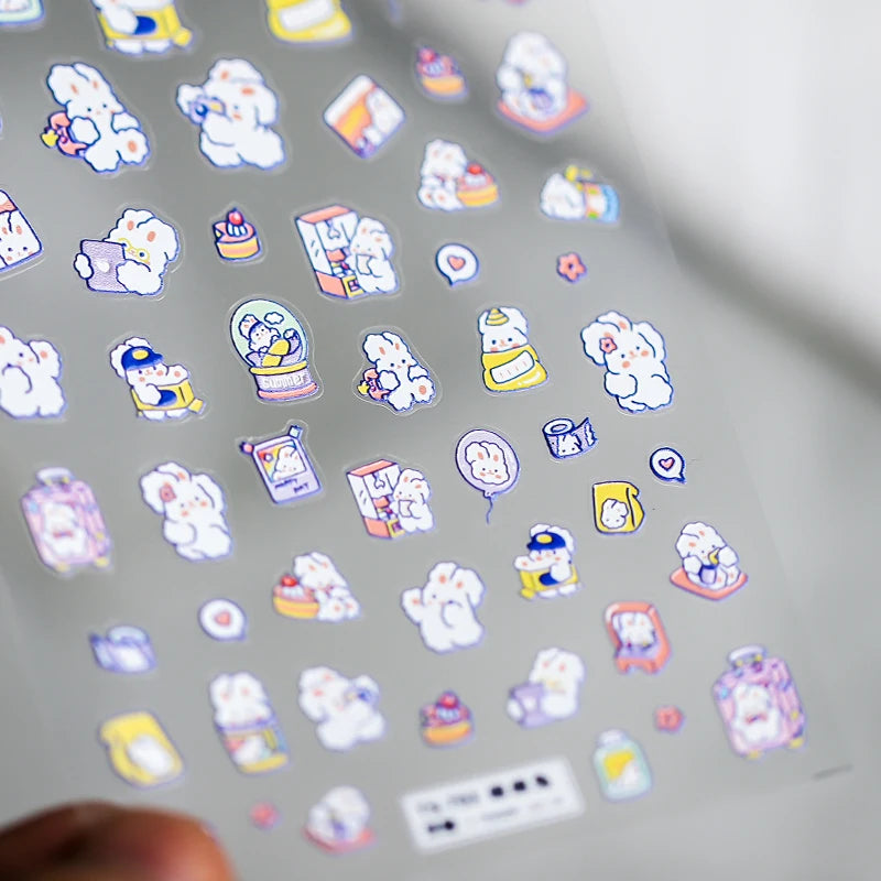 Colored Doodle Violin Music Note Design 5D Embossed Reliefs Nail Art Stickers Cute 3D Self Adhesive Manicure Decals Wholesale