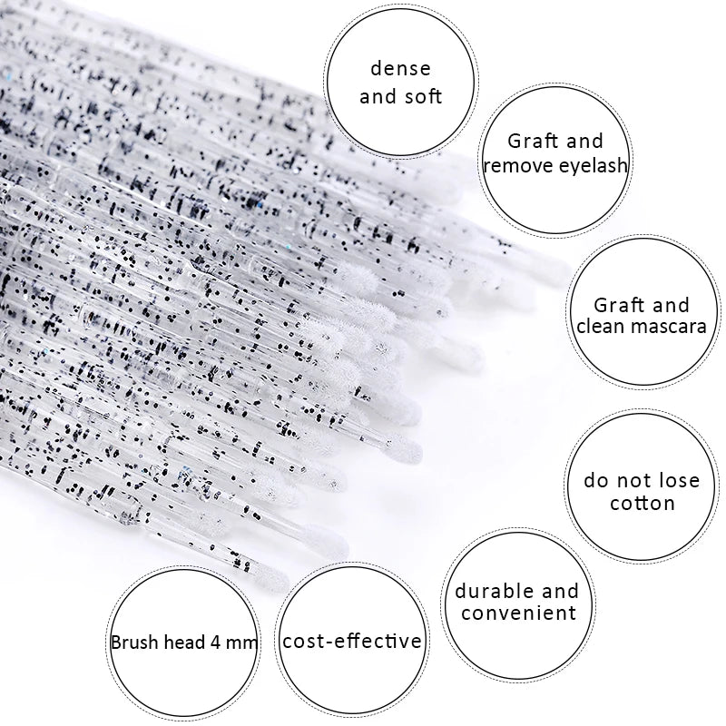 200Pcs Crystal Disposable Micro Brush Individual Lash Removing Swab Mascara Wands Applicator Makeup Tools For Eyelash Extension