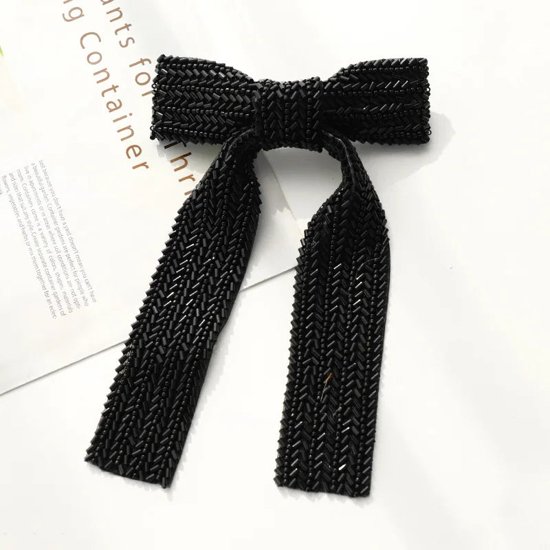 Glass Diamond Beaded Full Pearls Hairclip Bows Ribbon Barrette Girls Bow Hairpins Wedding Hair Accessories Hair Clips Women
