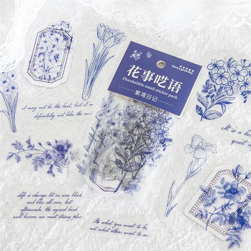 1sets Retro Plant English PET Deco Stickers Plant Flower Leaf Transparent Bullet Journaling Accessories Aesthetic Stickers