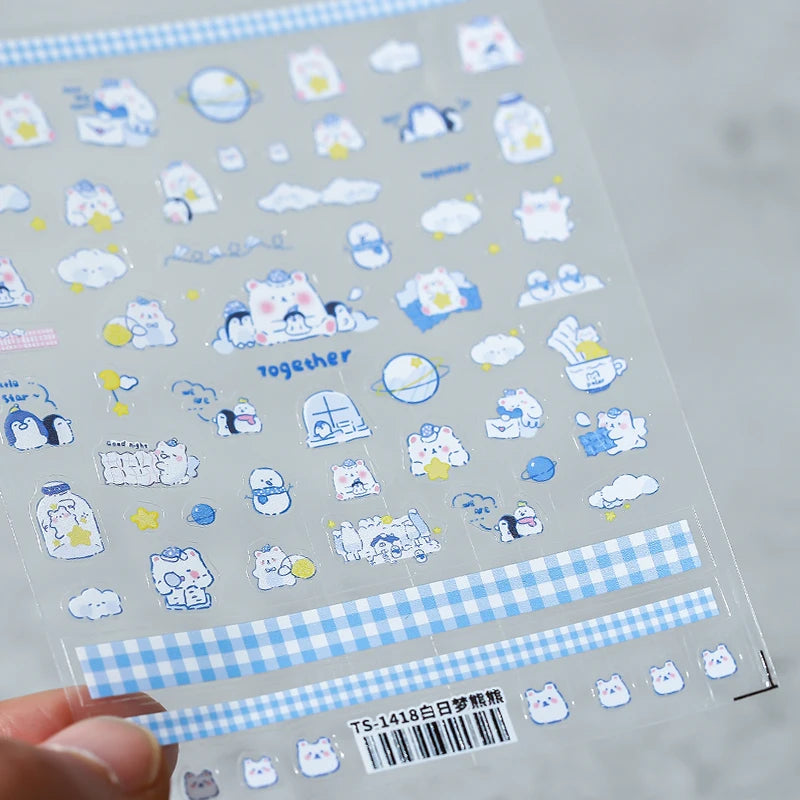 Colored Doodle Violin Music Note Design 5D Embossed Reliefs Nail Art Stickers Cute 3D Self Adhesive Manicure Decals Wholesale