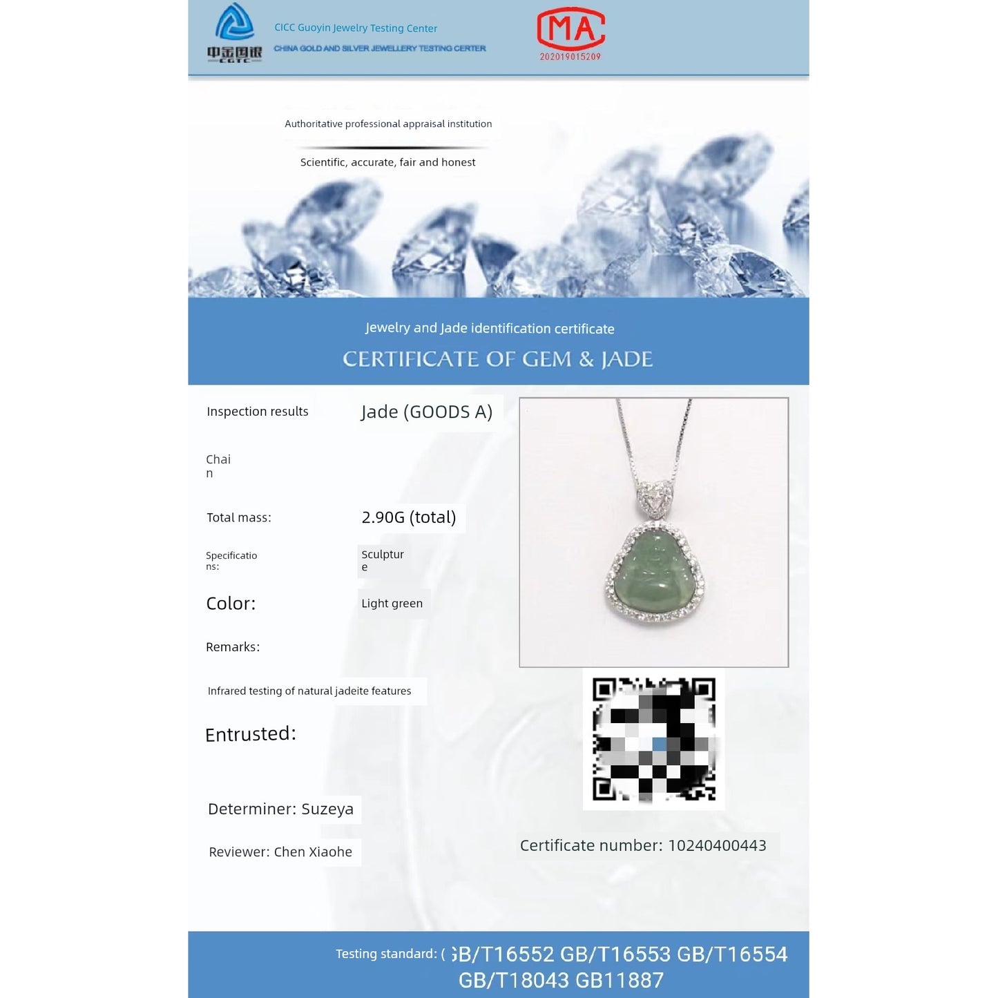Happy Bodhi Natural Dangerous Material Blue Water Feitsui Buddhle Sculpture Male Necklace Sterling Silver Female Clavicle Chain Neck Chain Birthday Gift