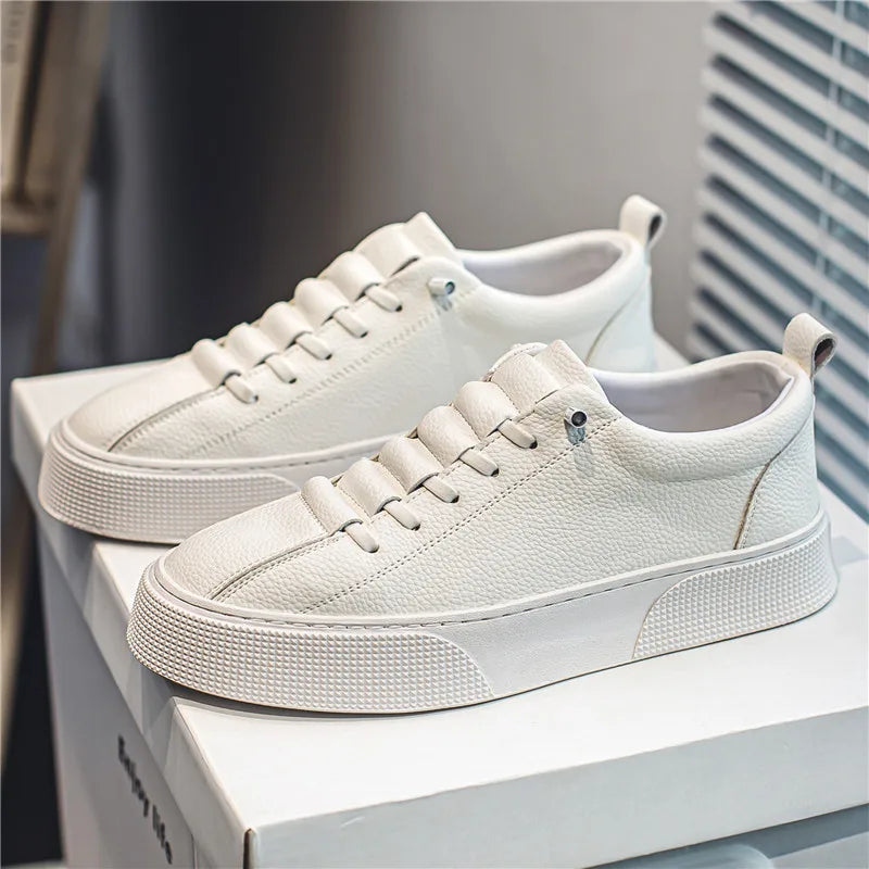 2025 New Mens Casual Shoes Quality PU Leather Shoes For Men Lace-up Breathable Fashion Lofer Autumn Flats Male White Shoes