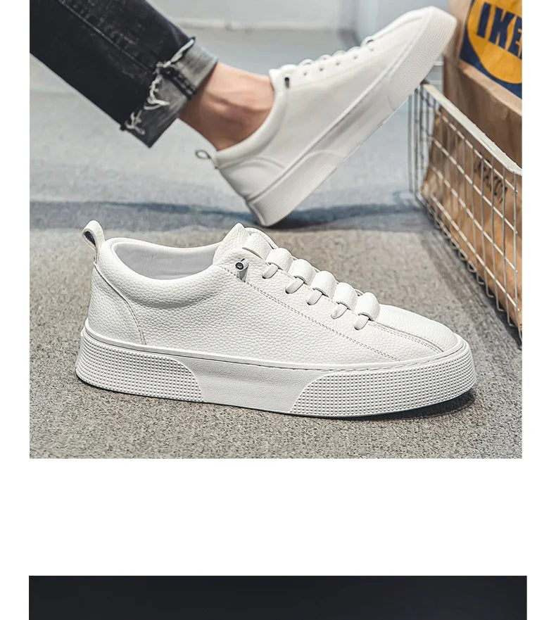 2025 New Mens Casual Shoes Quality PU Leather Shoes For Men Lace-up Breathable Fashion Lofer Autumn Flats Male White Shoes