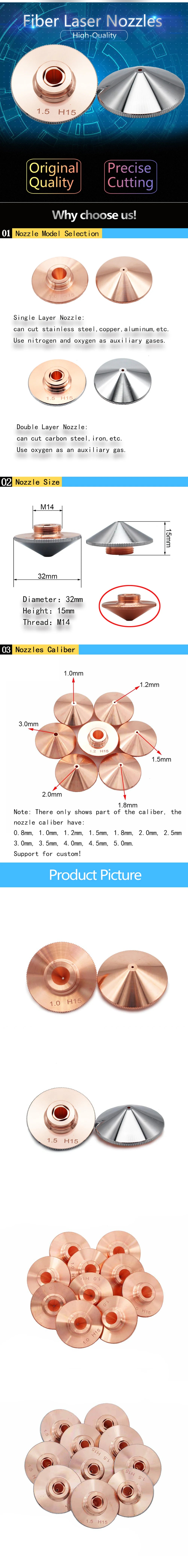 JHCHMX Fiber Laser Nozzles Single/Double Layer Dia.32 M14 0.8-5.0mm For Raytools Fiber Laser Head Bodor Glorystar Laser Machine