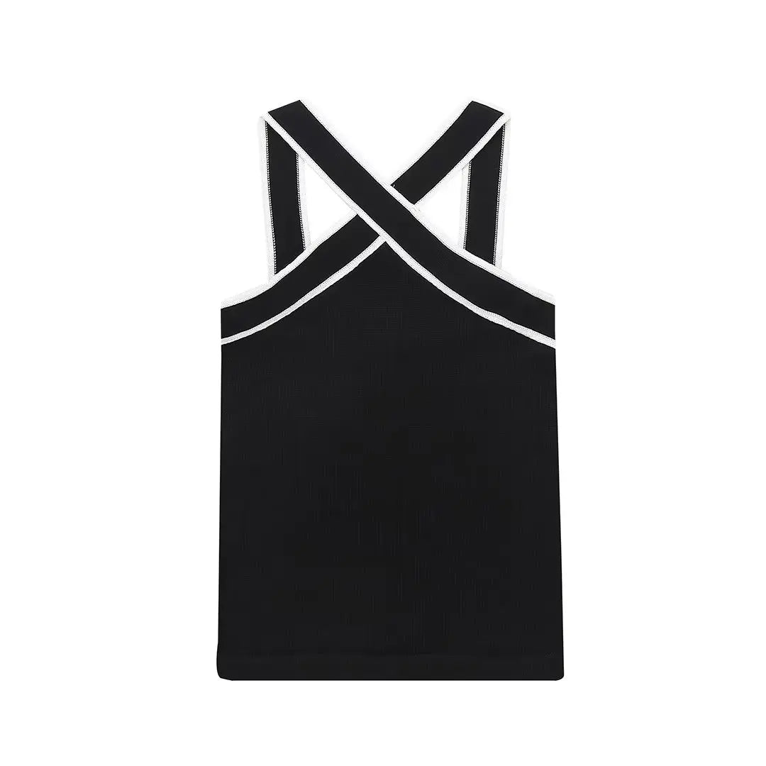 TRAF Black Knit Tank Top Female Off Shoulder Crop Tops For Women Backless Sleeveless Top Woman Streetwear Sexy Summer Tops