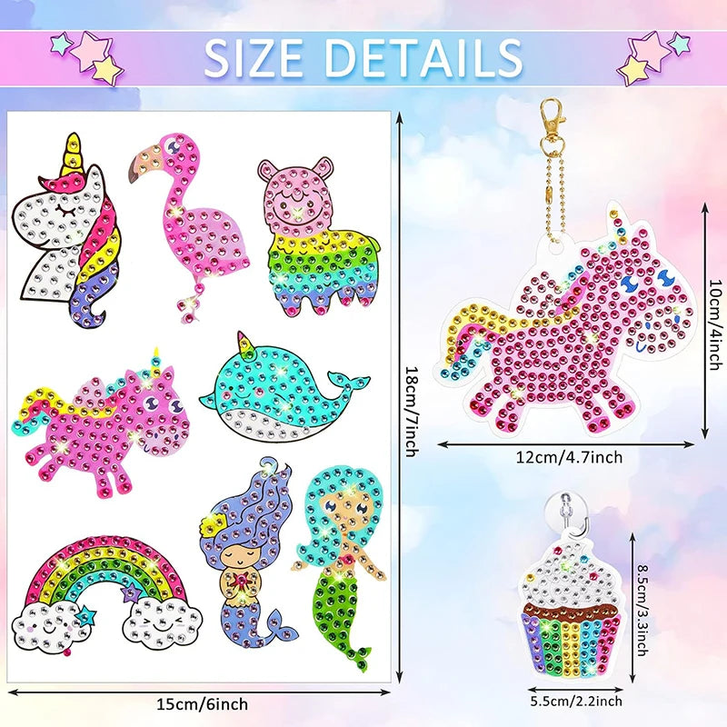 Kids Cartoon Mermaid Unicorn Big Gem Diamond Painting Kids Set Make Your Own Keychain Sticker Art Craft Kids Girls Gifts