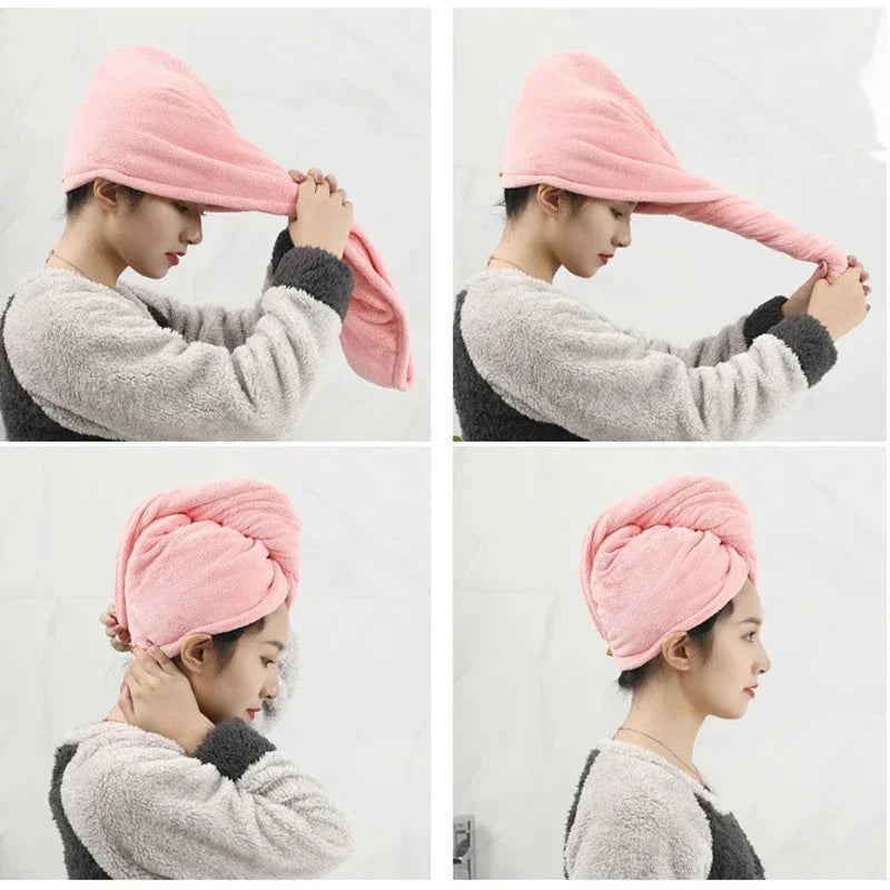1PC Hair Drying Hat Quick-dry Microfiber Hair Towel Cap Hat Women Bath Hat Solid Towel Cap Super Absorption Turban Hair Dry Cap