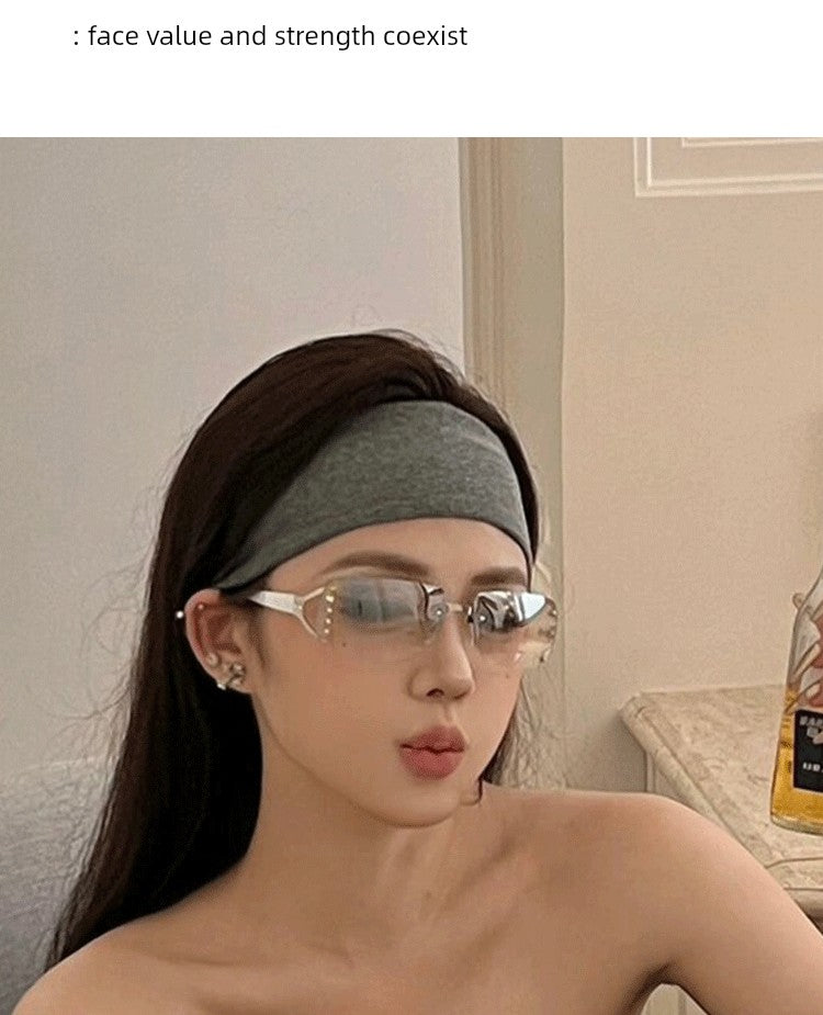 Fashion Retro Y2g Sexy Sunglasses Women's Fancy Frameless Diamond Photo Concave Shape Sun Glasses Niche Style