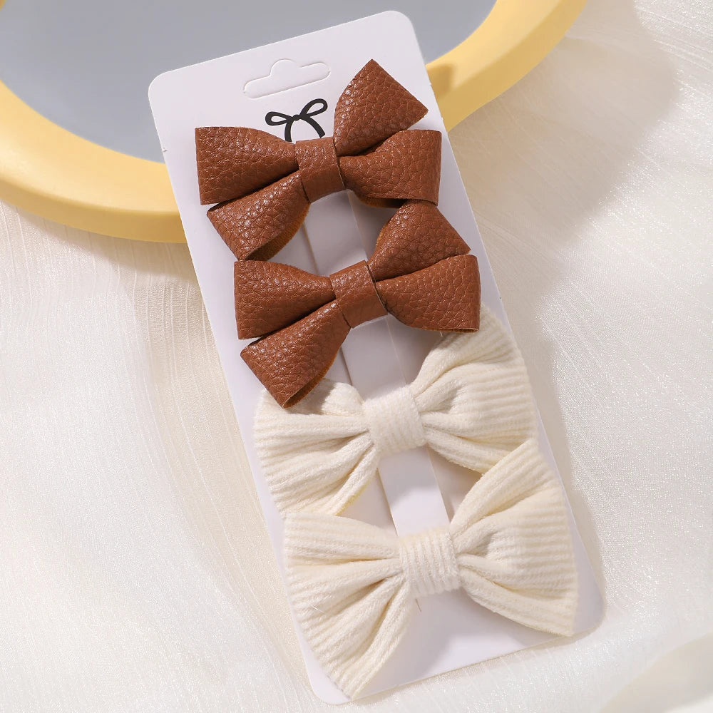 4PCS/Set Muslin Baby Girls Bows Hair Clips Hairpins Hairclip For Kids Cotton Linen Barrette Flower Print Side Pin Accessories