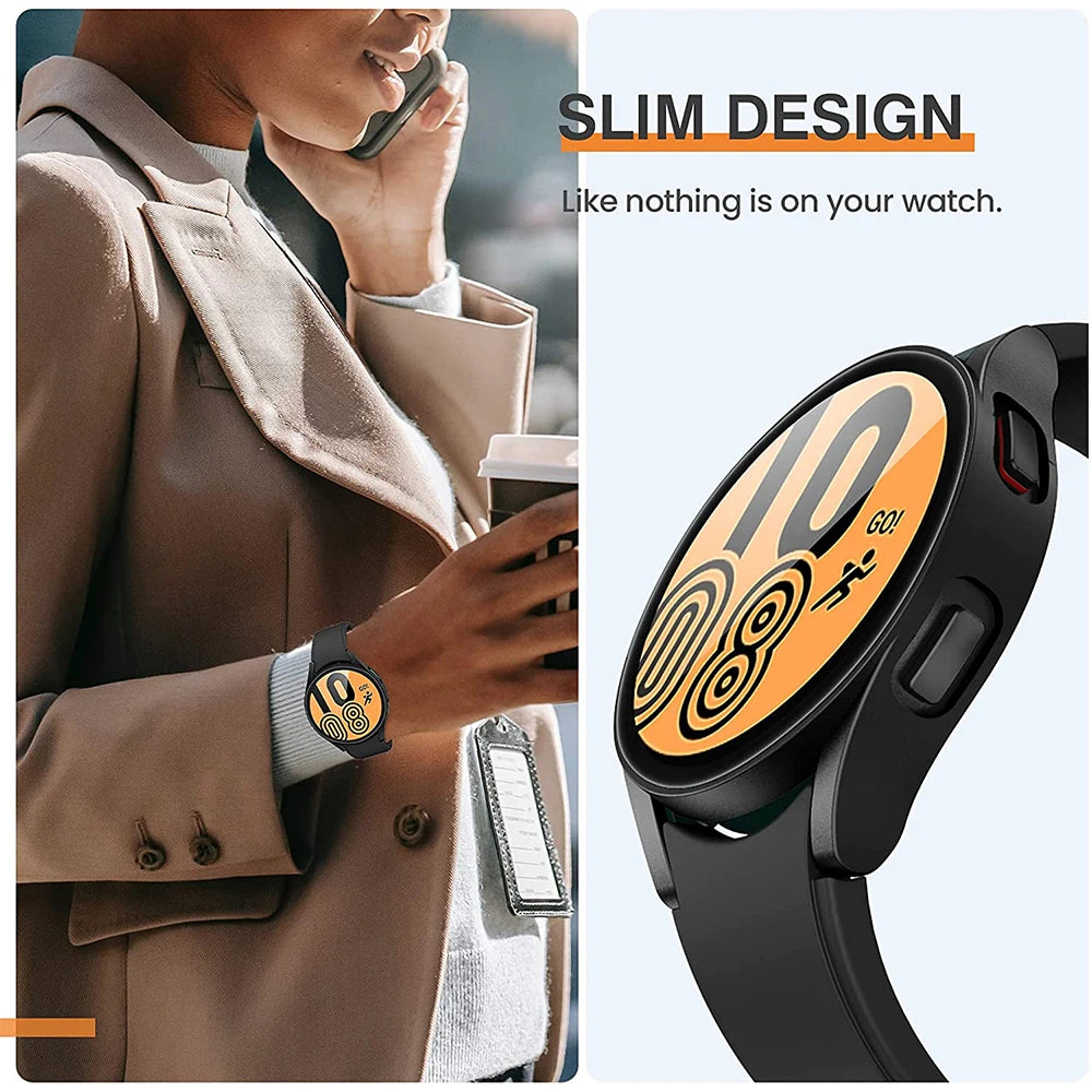 Glass+Matte Watch Cover for Samsung Galaxy Watch 4 Case 44mm 40mm,All Around Coverage Protective Bumpers for Galaxy Watch 5/4