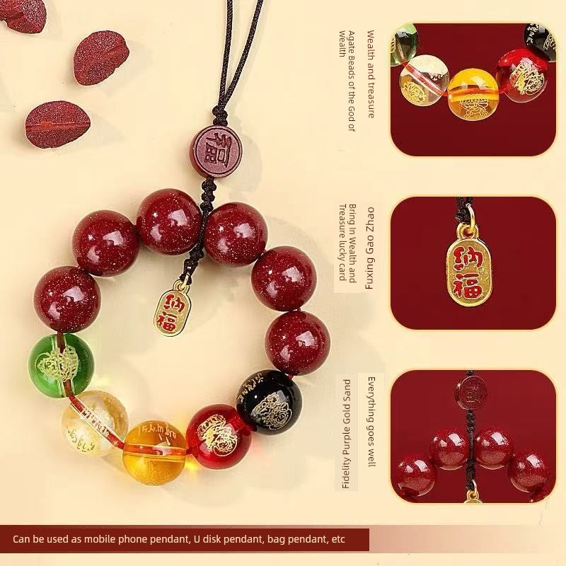 New Lucky Five-Way God of Wealth Keychain Mobile Phone Charm Luck Lanyard Phone Case Pendant Good Luck Year of Fate Pendant
