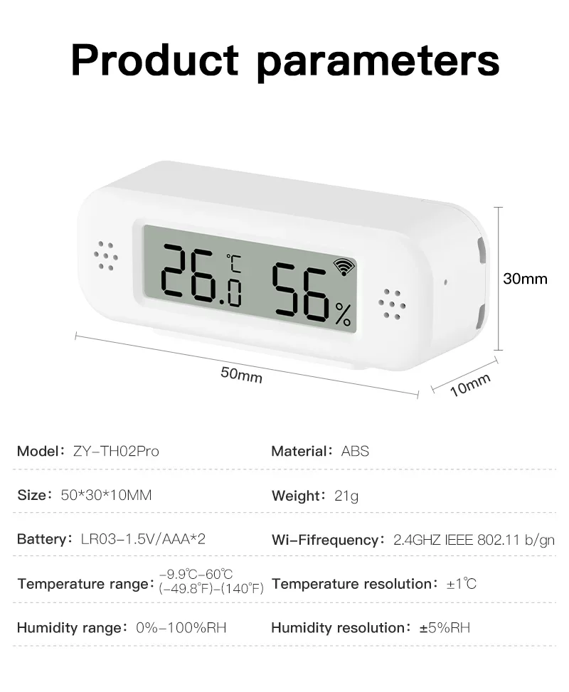 Tuya WiFi Mini Temperature Humidity For Smart Home Thermometer Hygrometer APP Remote Alarm Work with Google Home Yandex Alexa