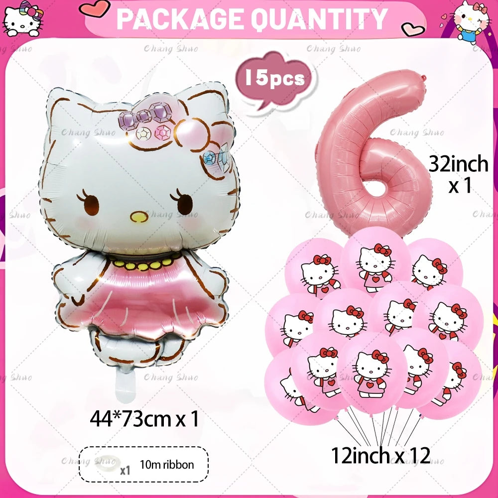 Hello Kitty Theme Birthday Party Decorations Balloon Set Cartoon Cat Aluminum Foil Balloons Girls Favors Baby Shower Supplies