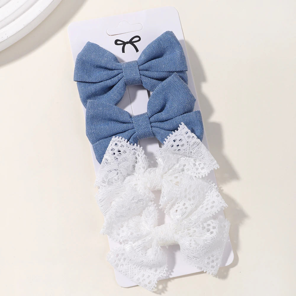 4PCS/Set Muslin Baby Girls Bows Hair Clips Hairpins Hairclip For Kids Cotton Linen Barrette Flower Print Side Pin Accessories
