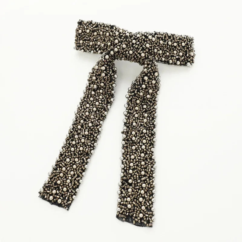Glass Diamond Beaded Full Pearls Hairclip Bows Ribbon Barrette Girls Bow Hairpins Wedding Hair Accessories Hair Clips Women