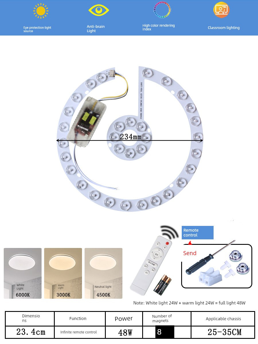 Ceiling Lamp LED Light Wick Replacement Refill Lamp Beads the Lamp Disc Lens Living Room Variable Light with Three Colors Light Bar Ceiling Fan Lights Light Source