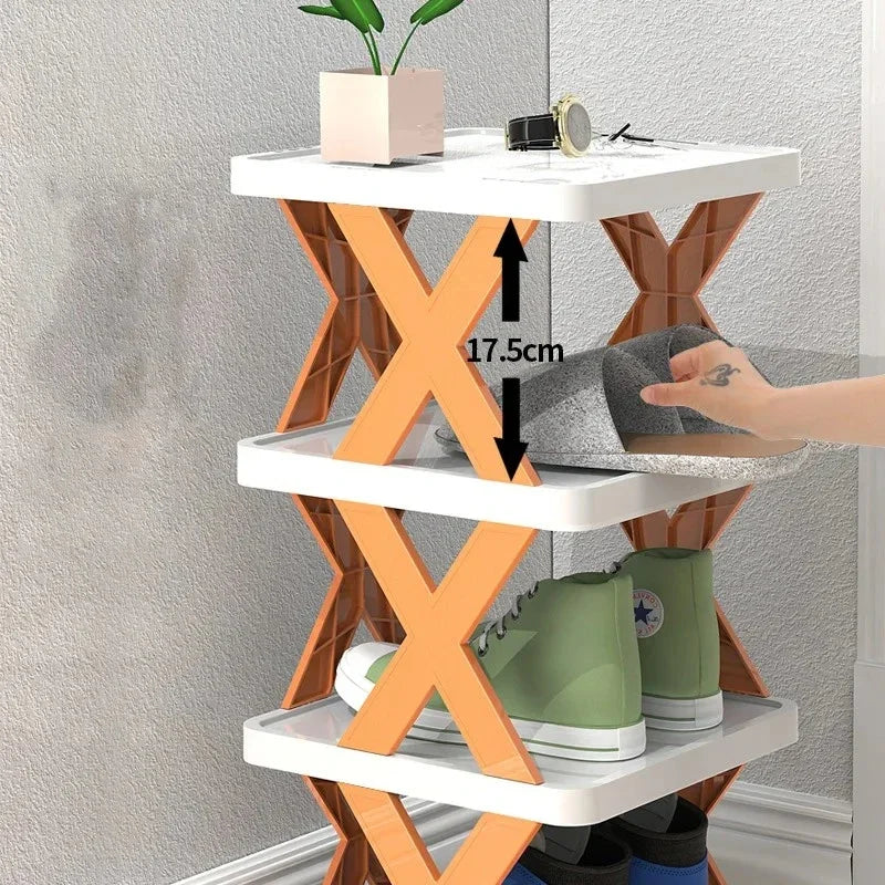 Multi-layer Space-saving Dormitory Doorway Simple Slipper Rack Foldable Plastic Storage Shoe Cabinet No-drilling Dustproof