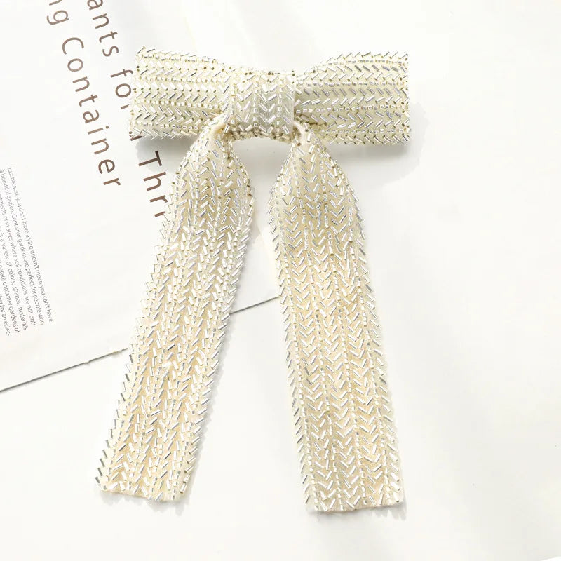 Glass Diamond Beaded Full Pearls Hairclip Bows Ribbon Barrette Girls Bow Hairpins Wedding Hair Accessories Hair Clips Women