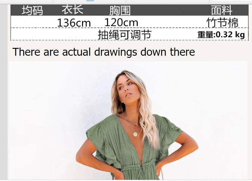 Long Dress Sunscreen Beach V Neck Button Waist Ties