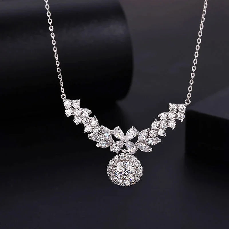 14K Gold Plated 2CT Moissanite Pendant Necklace D Color Sparkling Round Cut Diamond 925 Sterling Silver Wedding Jewely for Women