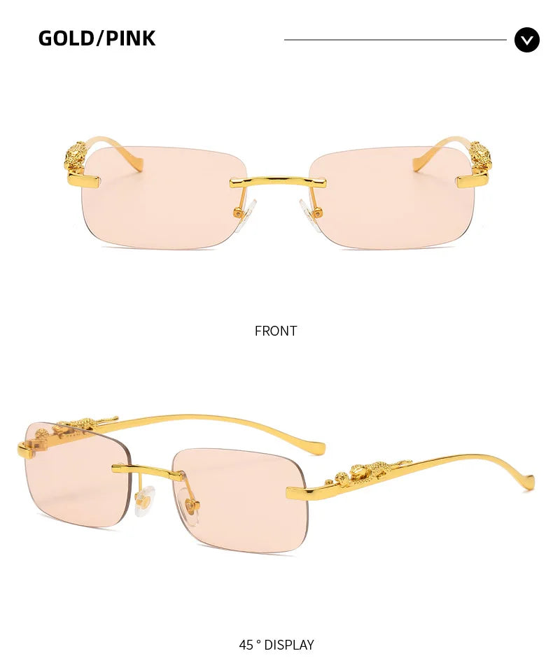 Vintage Sunglasses Rimless Cut Edge Sunglasses Fashion Designer Shades Luxury Golden Leopard Frame Sunglasses UV400